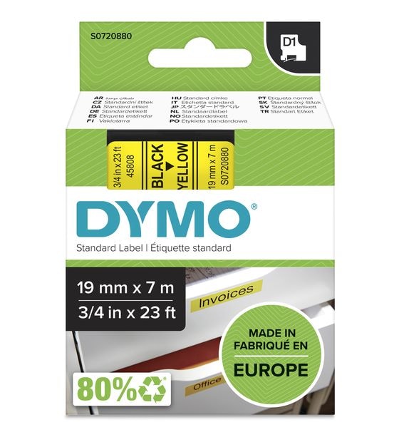 Dymo DYMO Original D1-Etikettenband | schwarz auf gelb | 19 mm x 7 m | selbstklebendes Schriftband | für LabelManager-Beschriftungsgerät f&uuml;r 24,98 Euro