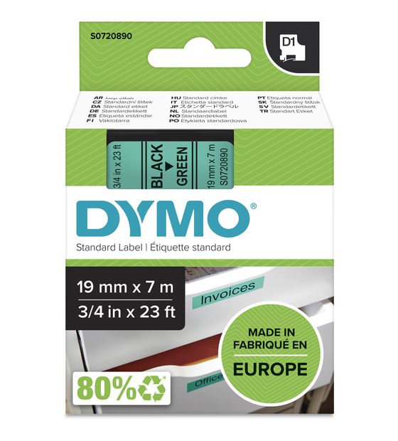 Dymo DYMO Original D1-Etikettenband | schwarz auf grün | 19 mm x 7 m | selbstklebendes Schriftband | für LabelManager-Beschriftungsgerät f&uuml;r 24,98 Euro