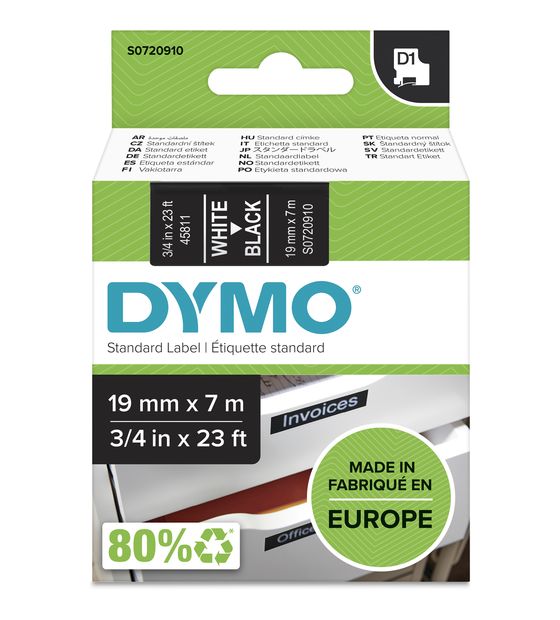 Dymo DYMO Original D1-Etikettenband | weiß auf schwarz | 19 mm x 7 m | selbstklebendes Schriftband | für LabelManager-Beschriftungsgerät f&uuml;r 25,99 Euro