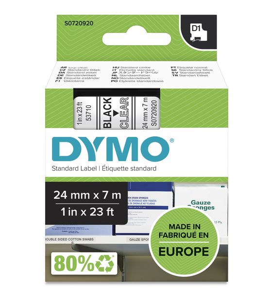 Dymo DYMO Original D1-Etikettenband | schwarz auf transparent | 24 mm x 7 m | selbstklebendes Schriftband | für LabelManager-Beschriftungsgerät f&uuml;r 27,99 Euro