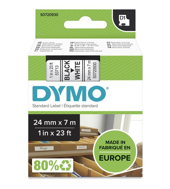 Dymo DYMO Original D1-Etikettenband | schwarz auf weiß | 24 mm x 7 m | selbstklebendes Schriftband | für LabelManager-Beschriftungsgerät f&uuml;r 28,79 Euro