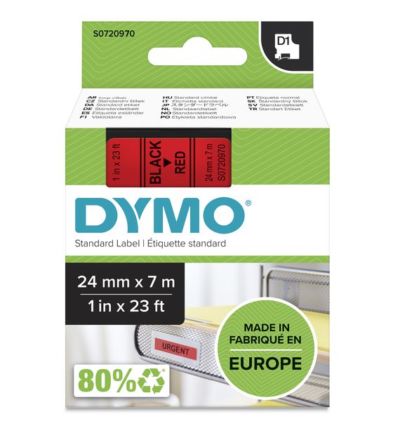 Dymo DYMO Original D1-Etikettenband | schwarz auf rot | 24 mm x 7 m | selbstklebendes Schriftband | für LabelManager-Beschriftungsgerät f&uuml;r 27,99 Euro