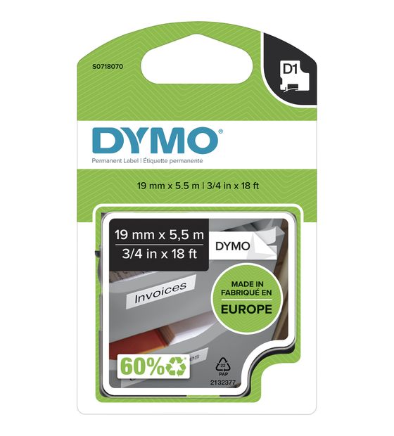 Dymo DYMO Original D1 Hochleistungs-Etikettenband | schwarz auf weiß |19 mm x 5,5 m | permanent haftendes Polyester-Schriftband | für LabelManager-Beschriftungsgerät f&uuml;r 24,98 Euro