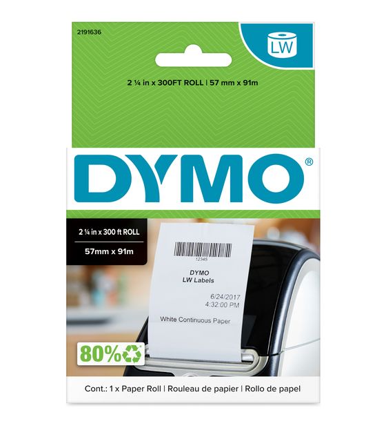 Dymo DYMO Original LabelWriter Endlosetiketten | 57 mm x 91 Meter (2 1/4 Zoll x 300 Fuß) | DYMO Etiketten für LabelWriter Etikettendrucker | 1 Rolle f&uuml;r 51,49 Euro