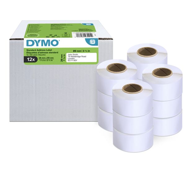 Dymo DYMO Original LabelWriter Adressetiketten | 28 mm x 89 mm | 12 Rollen mit je 130 leicht ablösbaren Etiketten (1.560 Etiketten) | selbstklebende Etiketten | für LabelWriter-Beschriftungsgerät f&uuml;r 71,99 Euro