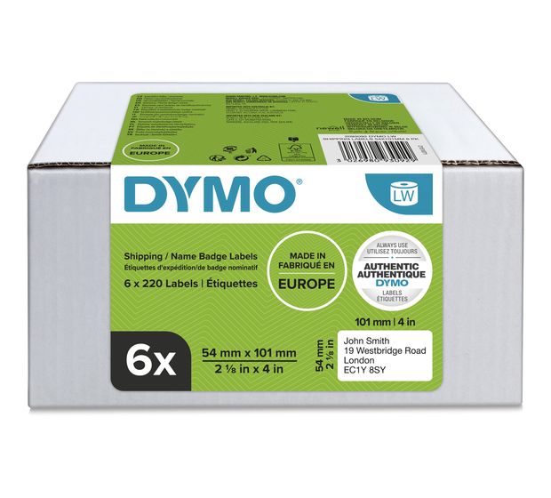 Dymo DYMO Original LabelWriter Versandetiketten/-Namensschilder (groß) | 54 mm x 101 mm | 6 Rollen mit je 220 leicht ablösbaren Etiketten (1.320 Etiketten) | für LabelWriter Etikettendrucker f&uuml;r 117,99 Euro