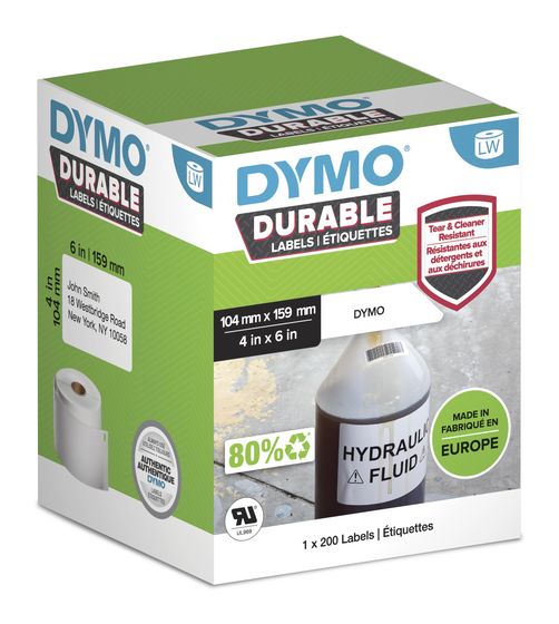 Dymo DYMO Original LabelWriter Hochleistungs-Etiketten | 104 mm x 159 mm | weißes Kunststoff-Etikett | Rolle mit 200 Etiketten | für LabelWriter-Beschriftungsgerät f&uuml;r 176,99 Euro