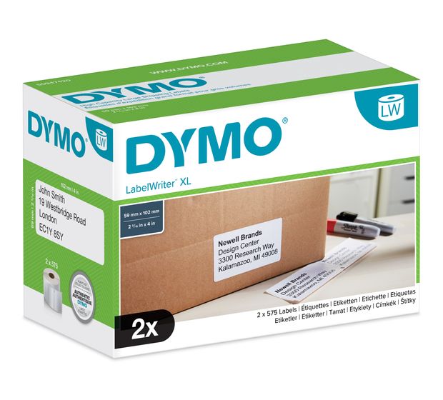 Dymo DYMO Original LabelWriter Versand/Namensschild-Etiketten | 102 mm x 59 mm | 2 Rollen mit je 575 leicht ablösbaren Etiketten (1.150 Etiketten) | für LabelWriter 4XL/5XL Etikettendrucker f&uuml;r 57,49 Euro