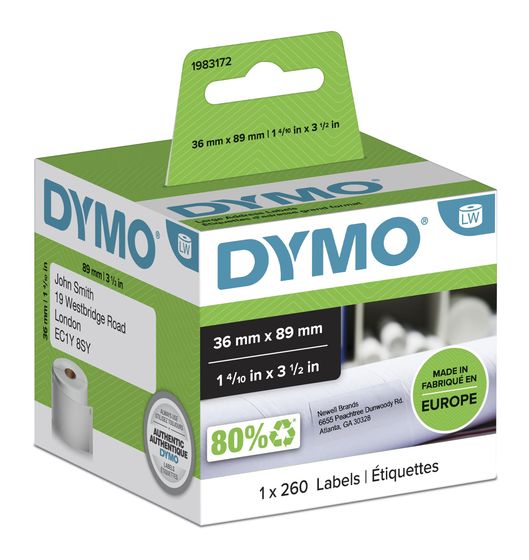 Dymo DYMO Original LabelWriter Adressetiketten (Groß) | 36 mm x 89 mm | Rolle mit 260 Etiketten | selbstklebend |für LabelWriter Etikettendrucker und Beschriftungsgerät f&uuml;r 19,49 Euro