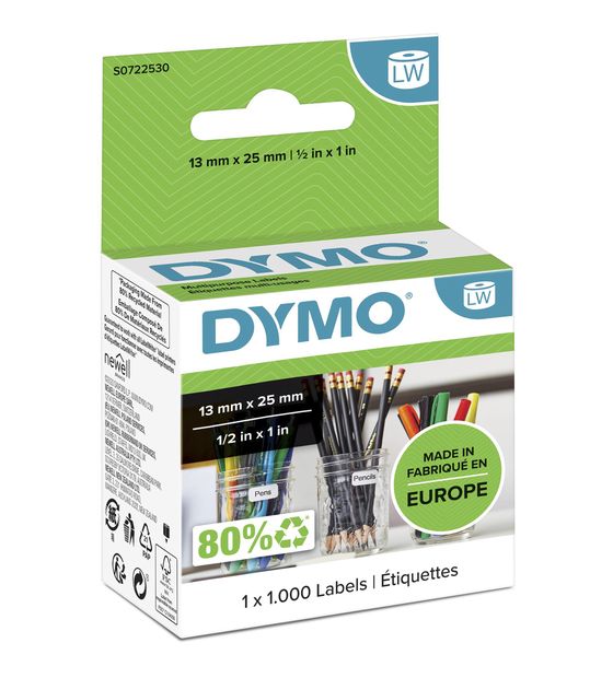 Dymo DYMO Original LabelWriter Mehrzwecketiketten (Klein) | 13 mm x 25 mm | Rolle mit 1.000 leicht ablösbaren Etiketten | selbstklebend | für LabelWriter Etikettendrucker und Beschriftungsgerät f&uuml;r 14,95 Euro