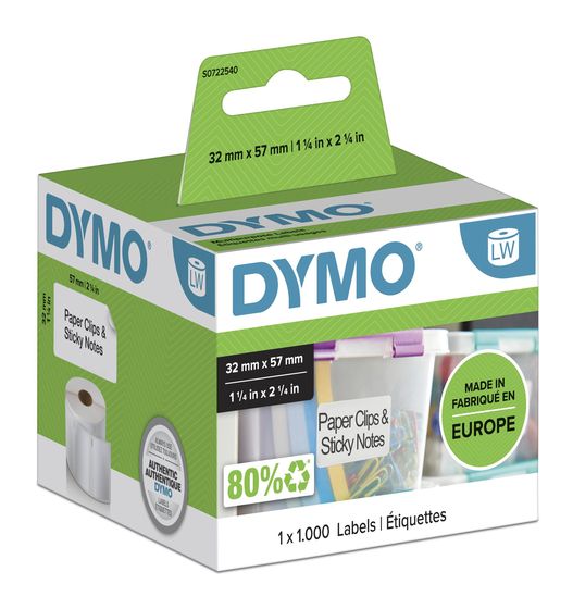 Dymo DYMO Original LabelWriter Mehrzwecketiketten | 57 mm x 32 mm | Rolle mit 1.000 leicht ablösbaren Etiketten | selbstklebend | für LabelWriter Etikettendrucker und Beschriftungsgerät f&uuml;r 30,49 Euro