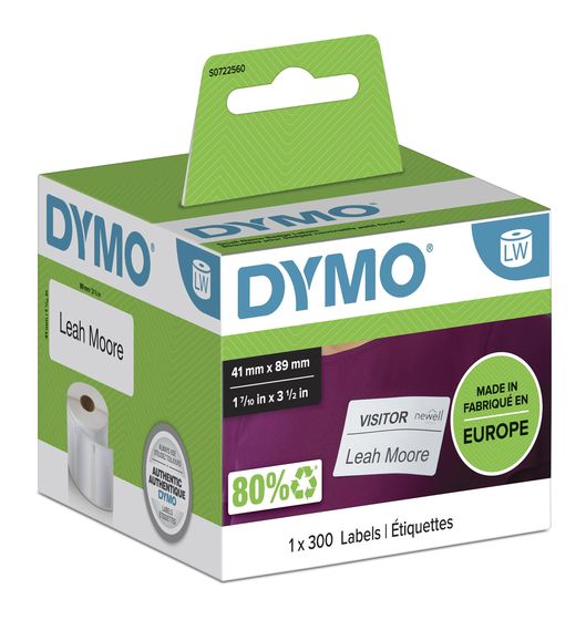 Dymo DYMO Original LabelWriter Etiketten für kleine Namensschilder | 41 mm x 89 mm | Rolle mit 300 leicht ablösbaren Etiketten | selbstklebend | für LabelWriter Etikettendrucker und Beschriftungsgerät f&uuml;r 24,99 Euro