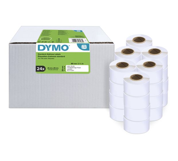 Dymo DYMO Original LabelWriter Adressetiketten | 28 mm x 89 mm | 24 Rollen mit je 130 leicht ablösbaren Etiketten (3.120 Etiketten) | selbstklebende Etiketten | für LabelWriter-Beschriftungsgerät f&uuml;r 124,99 Euro