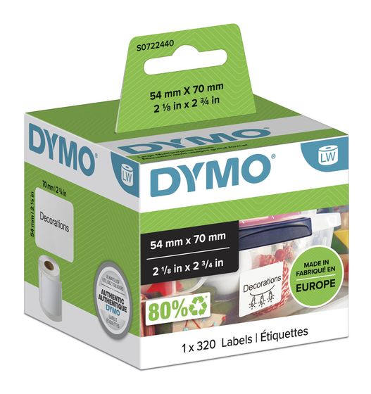 Dymo DYMO Original LabelWriter Mehrzwecketiketten | 54 mm x 70 mm | Rolle mit 320 leicht ablösbaren Etiketten | selbstklebend | für LabelWriter Etikettendrucker und Beschriftungsgerät f&uuml;r 31,49 Euro