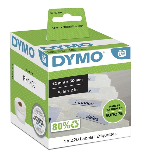 Dymo DYMO Original LabelWriter Etiketten für Hängemappen | 12 mm x 50 mm | Rolle mit 220 leicht ablösbaren Etiketten | selbstklebend | für LabelWriter Etikettendrucker und Beschriftungsgerät f&uuml;r 18,49 Euro