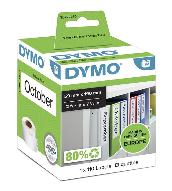 Dymo DYMO Original LabelWriter-Mehrzwecketiketten/große Ordnerrücken-Etiketten | 59 mm x 190 mm | Rolle mit 110 leicht ablösbaren Etiketten | selbstklebend | für LabelWriter Etikettendrucker f&uuml;r 33,99 Euro