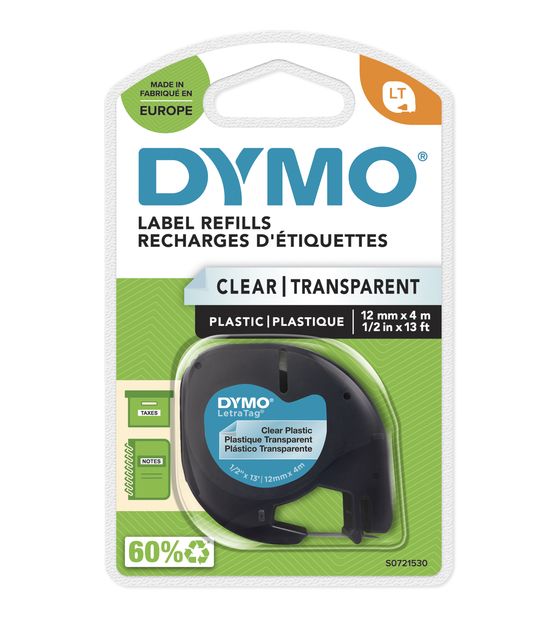 Dymo DYMO Original LetraTag Etikettenband | schwarz auf transparent | 12 mm x 4 m | selbstklebendes Kunststoff Schriftband | für LetraTag-Beschriftungsgerät f&uuml;r 10,95 Euro