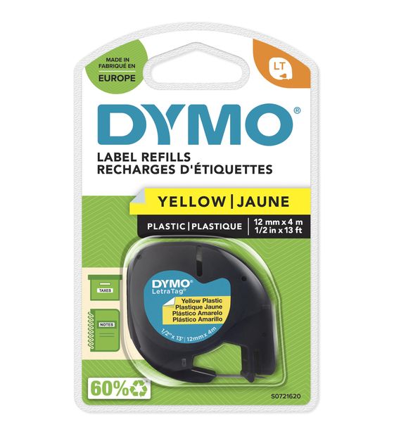 Dymo DYMO Original LetraTag Etikettenband | schwarz auf gelb | 12 mm x 4 m | selbstklebendes Kunststoffetiketten | für LetraTag-Beschriftungsgerät f&uuml;r 10,95 Euro