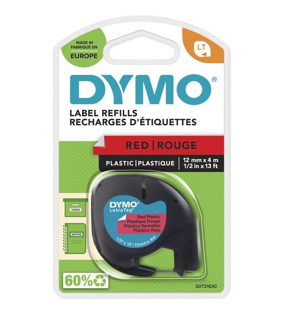 Dymo DYMO Original LetraTag Etikettenband | schwarz auf rot | 12 mm x 4 m | selbstklebendes Kunststoffetiketten | für LetraTag-Beschriftungsgerät f&uuml;r 10,95 Euro