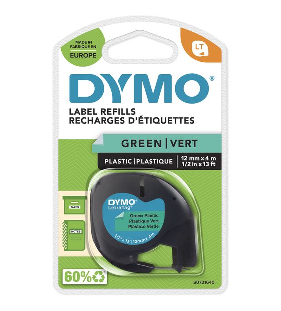 Dymo DYMO Original LetraTag Etikettenband | schwarz auf grün | 12 mm x 4 m | selbstklebendes Kunststoffetiketten | für LetraTag-Beschriftungsgerät f&uuml;r 10,95 Euro