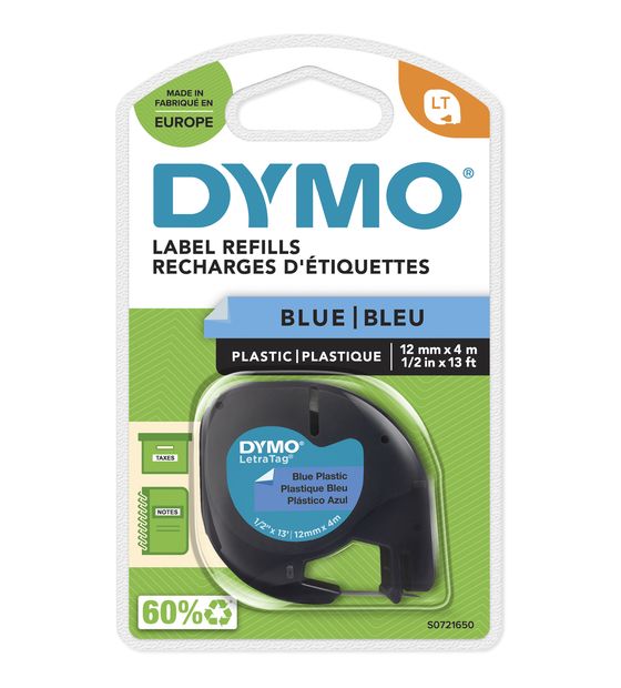 Dymo DYMO Original LetraTag Etikettenband | schwarz auf blau | 12 mm x 4 m | selbstklebendes Kunststoffetiketten | für LetraTag-Beschriftungsgerät f&uuml;r 10,95 Euro