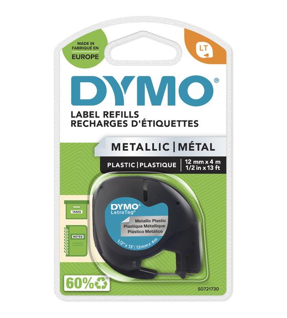 Dymo DYMO Original LetraTag Metallic Etikettenband | schwarz auf Metallic-Silber | 12 mm x 4 m | selbstklebendes Etiketten | für LetraTag-Beschriftungsgerät f&uuml;r 11,95 Euro