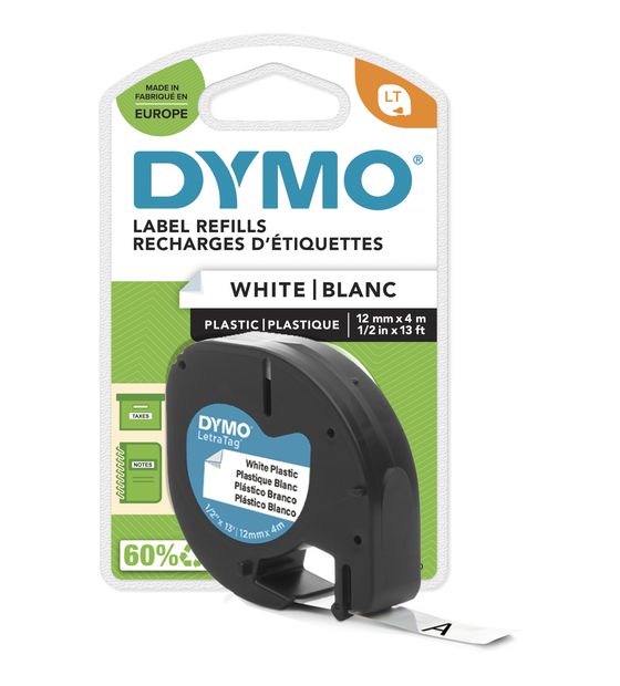 Dymo DYMO Original LetraTag Etikettenband| schwarz auf weiß | 12 mm x 4 m | selbstklebendes Kunststoff Schriftband | für LetraTag-Beschriftungsgerät f&uuml;r 10,95 Euro