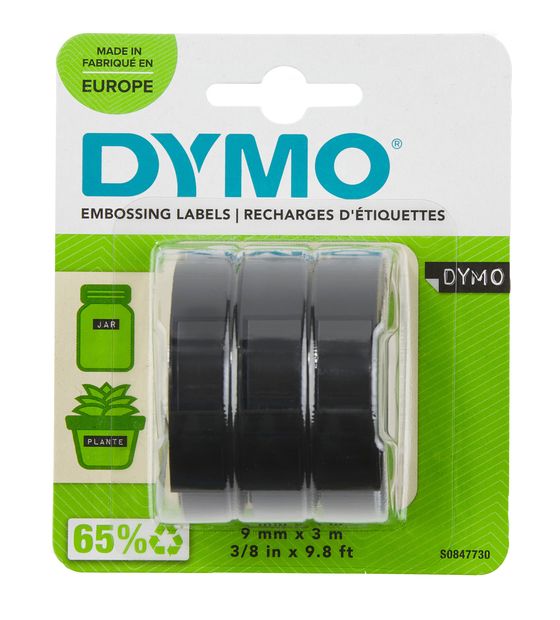 Dymo DYMO Original Prägeband | 3D weiß auf schwarz | 9 mm x 3 m | selbstklebendes Kunststoff Etikettenband | für Junior & Omega Beschriftungsgerät | 3 Prägebänder f&uuml;r 9,99 Euro
