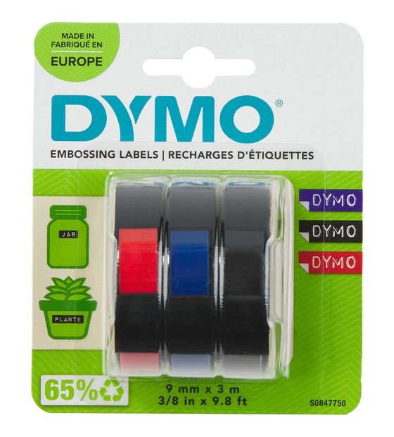 Dymo DYMO Original Prägeband | 3D schwarz | blaurot und schwarz | 9 mm x 3 m | selbstklebendes Kunststoff Etikettenband | für Junior & Omega Beschriftungsgerät | 3 Stück f&uuml;r 9,99 Euro