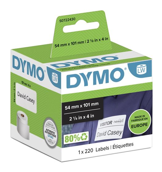 Dymo DYMO Orignal LabelWriter Versandetiketten/-Namensschilder (Groß) | 54 mm x 101 mm | Rolle mit 220 leicht ablösbaren Etiketten | selbstklebend | für LabelWriter Etikettendrucker & Beschriftungsgerät f&uuml;r 25,49 Euro