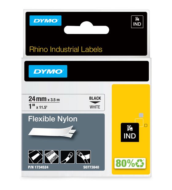 Dymo DYMO Rhino Industrie Nylonetiketten | flexibel | 24 mm x 3,5 m | schwarze Schrift auf weißem Untergrund | selbstklebendes Schriftband f&uuml;r 27,36 Euro