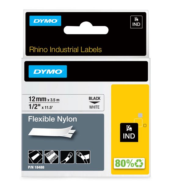Dymo DYMO Rhino Industrie Nylonetiketten | flexibel | 12 mm x 3,5 m | schwarze Schrift auf weißem Untergrund | selbstklebendes Schriftband | für DYMO Rhino und LabelManager Beschriftungsgerät f&uuml;r 23,07 Euro