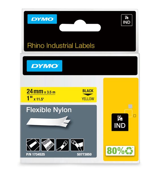 Dymo DYMO Rhino Industrie Nylonetiketten | flexibel | 24 mm x 3,5 m | schwarz auf gelbe | selbstklebendes Schriftband | fur DYMO Rhino und LabelManager Beschriftungsgerät f&uuml;r 27,36 Euro