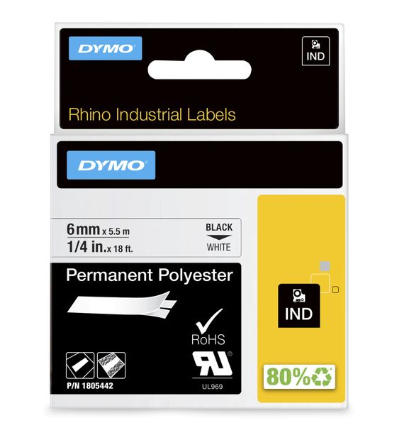 Dymo DYMO Rhino Industrie Permanente Polyesteretiketten | 6 mm x 5,5 m | Schwarz auf Weiß | selbstklebendes Schriftband | für DYMO Rhino und LabelManager Beschriftungsgerät f&uuml;r 18,67 Euro