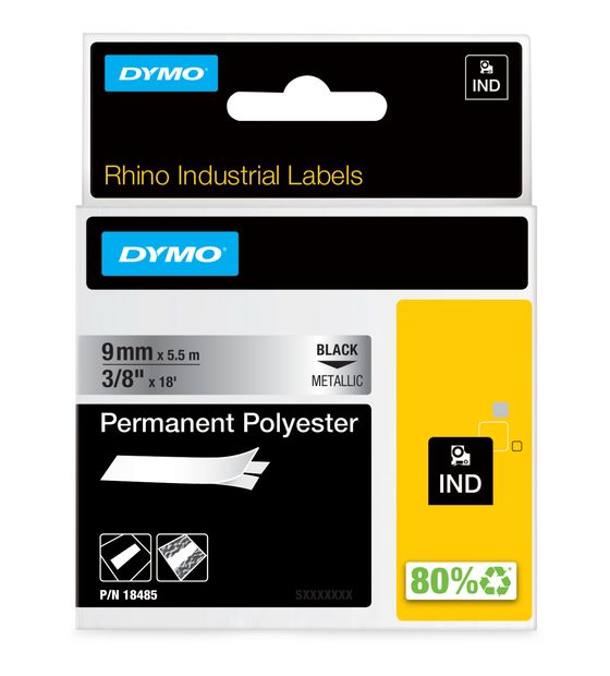 Dymo DYMO Rhino Industrie Permanente Polyesteretiketten | 9 mm x 5,5 m | Schwarz auf Metallic | selbstklebendes Schriftband | für DYMO Rhino und LabelManager Beschriftungsgerät f&uuml;r 19,98 Euro