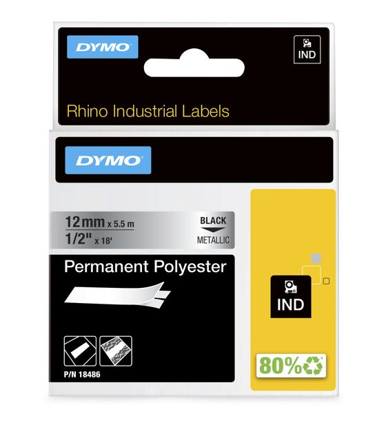 Dymo DYMO Rhino Industrie Permanente Polyesteretiketten | 12 mm x 5,5 m | Schwarz auf Metallic | selbstklebendes Schriftband | für DYMO Rhino und LabelManager Beschriftungsgerät f&uuml;r 20,58 Euro