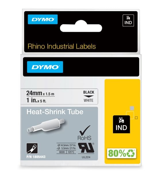 Dymo DYMO Rhino Industrie Schrumpfschlauch-Kabeletiketten | 24 mm x 1,5 m | schwarze Schrift auf weißem Untergrund | selbstklebend f&uuml;r 44,97 Euro