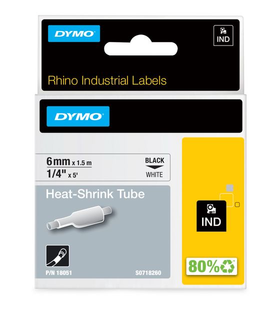 Dymo DYMO Rhino Industrie Schrumpfschlauch-Kabeletiketten | 6 mm1,5 m | Schwarz auf weiß | für DYMO Rhino Beschriftungsgerät f&uuml;r 33,07 Euro