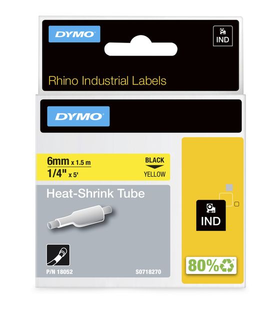 Dymo DYMO Rhino Industrie Schrumpfschlauch-Kabeletiketten | 6 mm1,5 m | Schwarz auf gelb | für DYMO Rhino Beschriftungsgerät f&uuml;r 33,07 Euro