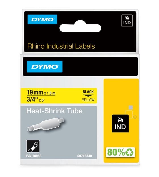 Dymo DYMO Rhino Industrie Schrumpfschlauch-Kabeletiketten | 19 mm x 1,5 m | Schwarz auf gelb | für DYMO Rhino Beschriftungsgerät f&uuml;r 39,85 Euro