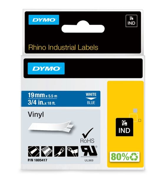 Dymo DYMO Rhino-Industrie-Vinyletiketten | 19 mm x 5,5 m | weiß auf blau | selbstklebendes Schriftband | für DYMO Rhino und LabelManager Beschriftungsgerät f&uuml;r 23,07 Euro