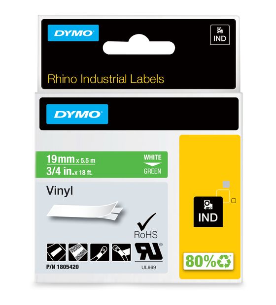 Dymo DYMO Rhino-Industrie-Vinyletiketten | 19 mm x 5,5 m | weiß auf grün | selbstklebendes Schriftband | für DYMO Rhino und LabelManager Beschriftungsgerät f&uuml;r 23,07 Euro