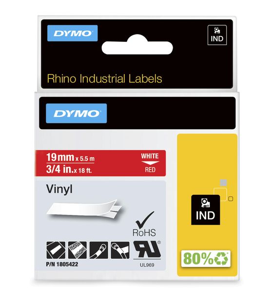 Dymo DYMO Rhino-Industrie-Vinyletiketten | 19 mm x 5,5 m | weiß auf rot | selbstklebendes Schriftband | für DYMO Rhino und LabelManager Beschriftungsgerät f&uuml;r 23,07 Euro