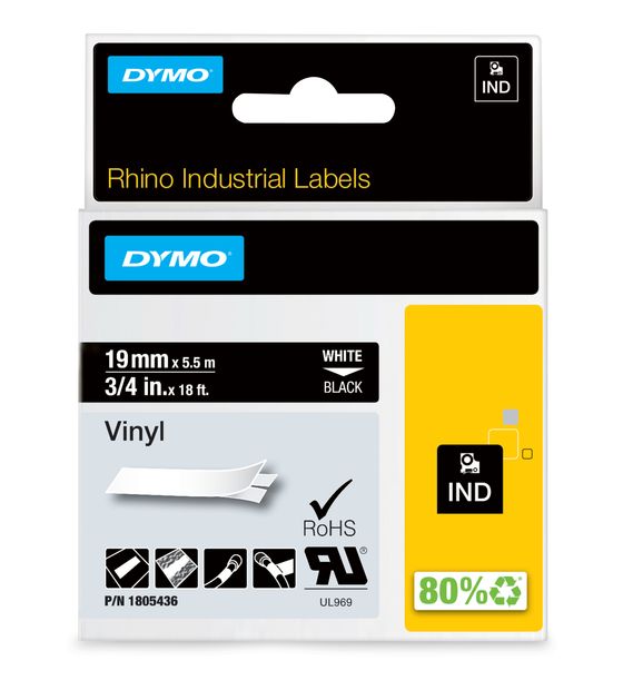 Dymo DYMO Rhino-Industrie-Vinyletiketten | 19 mm x 5,5 m | weiß auf schwarz | selbstklebendes Schriftband | für DYMO Rhino und LabelManager Beschriftungsgerät f&uuml;r 23,07 Euro