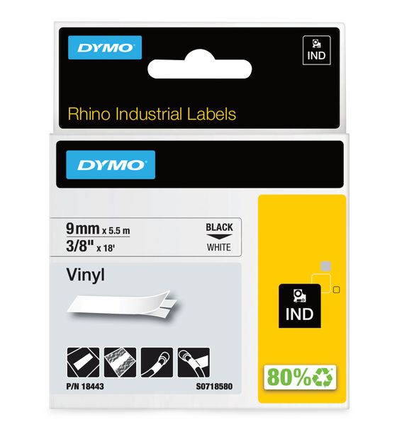 Dymo DYMO Rhino-Industrie-Vinyletiketten | 9 mm x 5,5 m | schwarz auf weiß | selbstklebendes Schriftband | für DYMO Rhino und LabelManager Beschriftungsgerät f&uuml;r 19,98 Euro