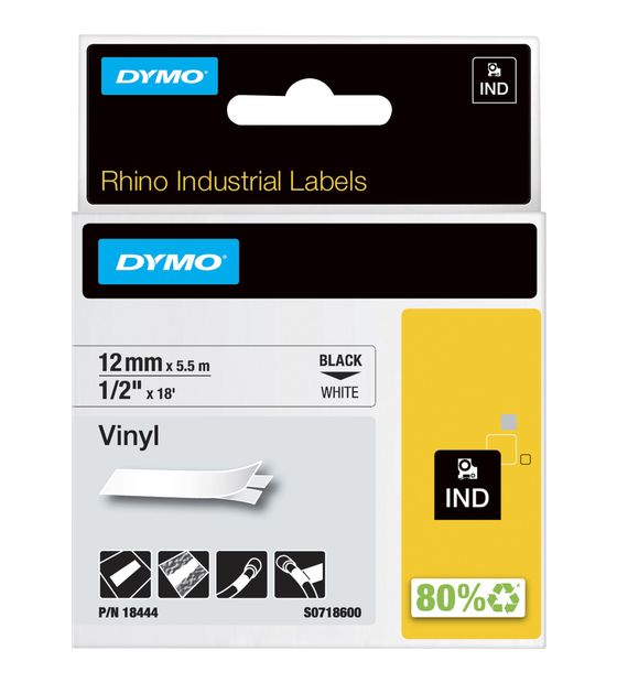 Dymo DYMO Rhino-Industrie-Vinyletiketten | 12 mm x 5,5 m | schwarz auf weiß | selbstklebendes Schriftband | für DYMO Rhino und LabelManager Beschriftungsgerät f&uuml;r 20,58 Euro