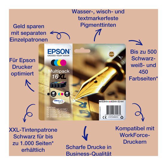 Epson 16XXL C13T16814012 originale Druckerpatronen Schwarz 21,6 ml 1000 Seiten f&uuml;r 41,99 Euro