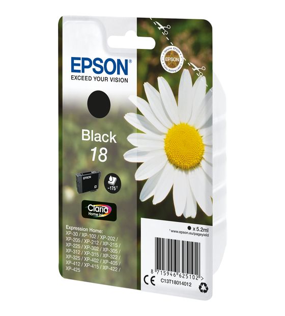 Epson 18 C13T18014012 originale Druckerpatronen Schwarz 5,2 ml 175 Seiten f&uuml;r 16,99 Euro