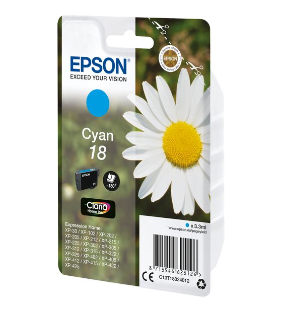 Epson 18 C13T18024012 originale Druckerpatronen Cyan 3,3 ml f&uuml;r 14,99 Euro