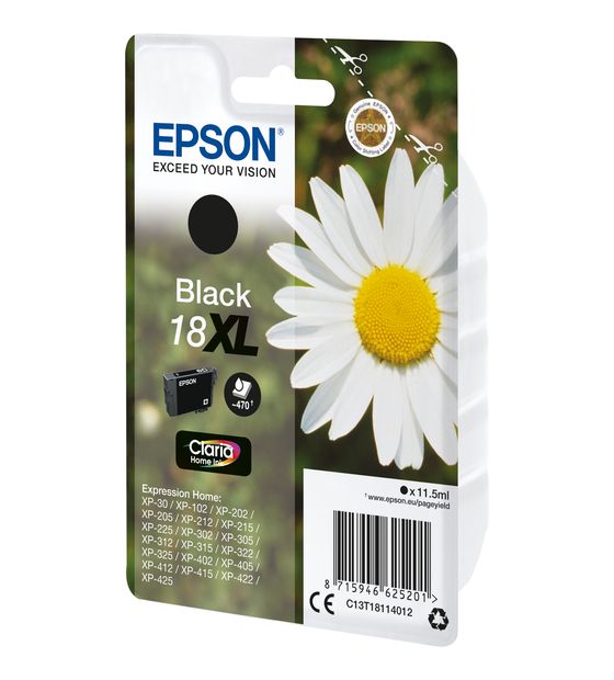 Epson 18XL C13T18114012 originale Druckerpatronen Schwarz 11,5 ml 470 Seiten f&uuml;r 28,49 Euro